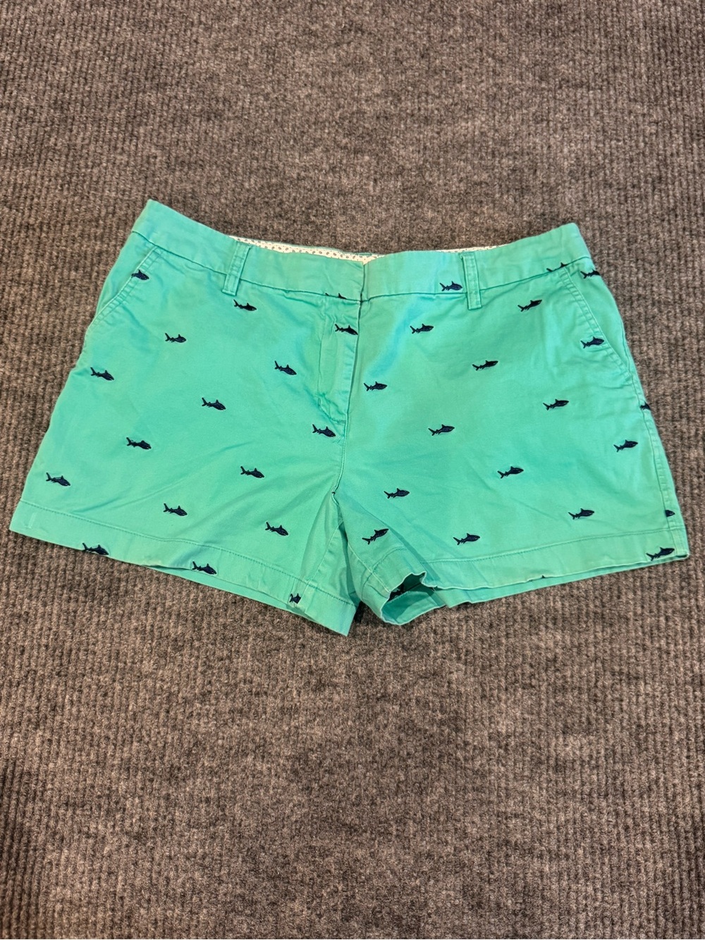 Cambridge Dry Goods‎ teal blue shorts with embroidered sharks Women's 12 chinos